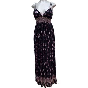 Urban CoCo Maxi Dress Women's Medium Black Multi Paisley Double Spaghetti Straps